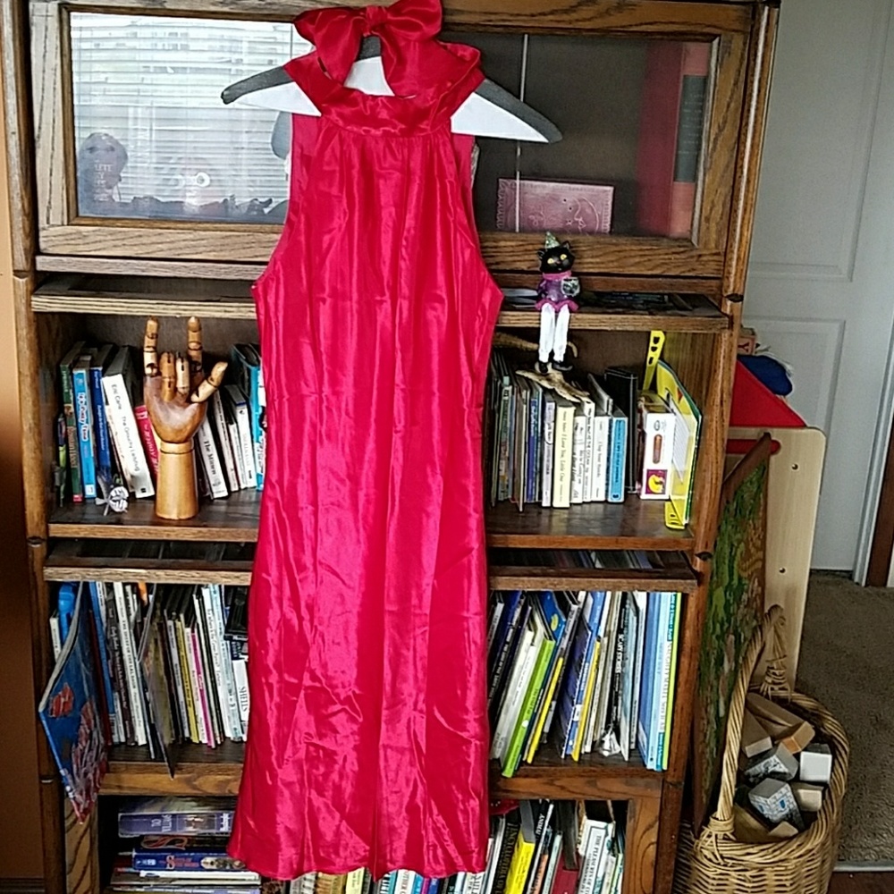 Red satin dress